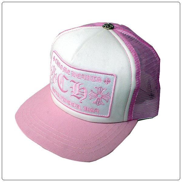 Authentic [Chrome Hearts] Pink Mesh White Front Trucker Cap with