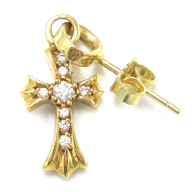 CHROME HEARTS 22K yellow gold TINY BABY FAT CROSS STUD Earring